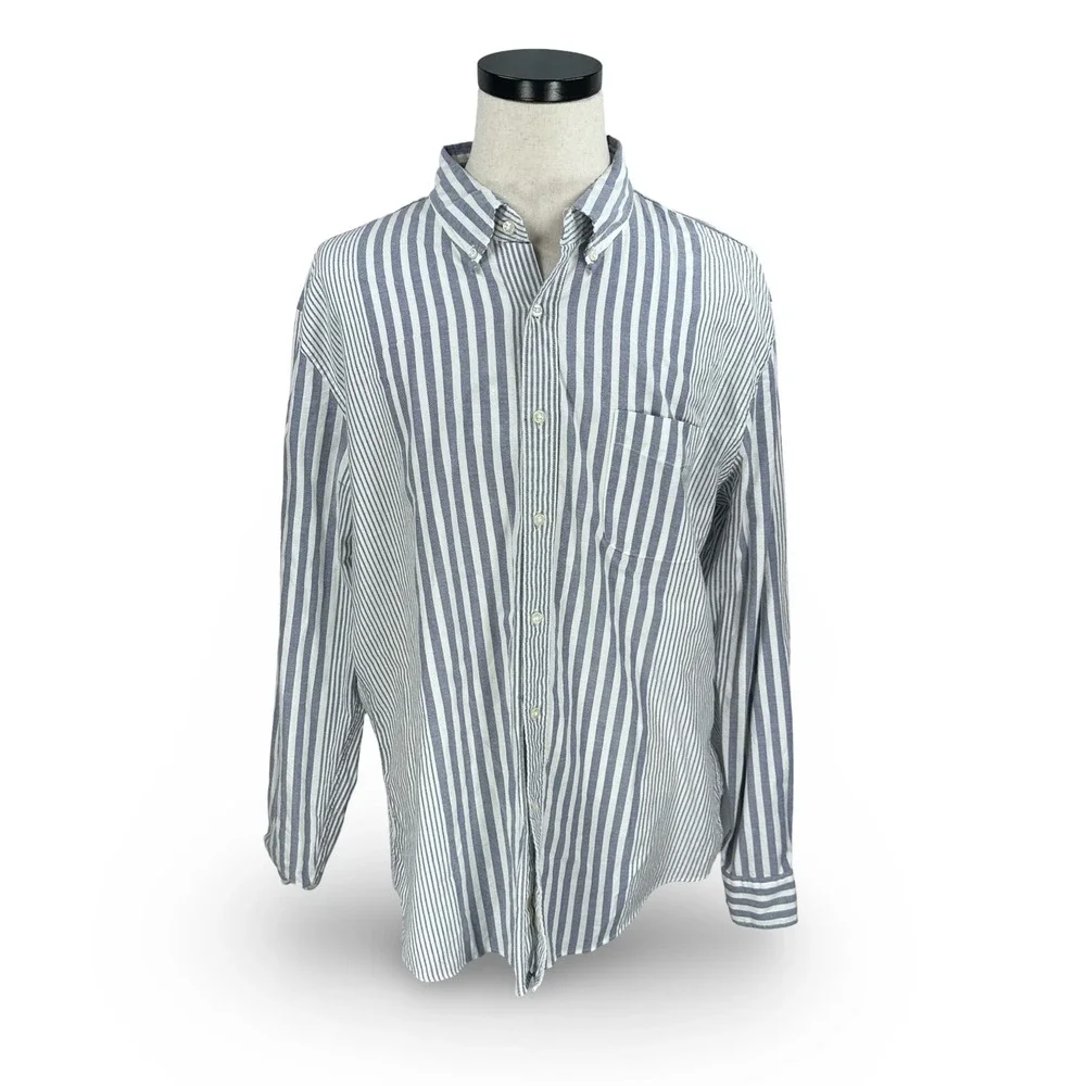 J‎ Crew Broken In Oxford Slim Organic Cotton Blue Stripe Button Shirt Men XXL